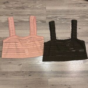 Aerie Crochet Tank Bralette - Pink and Olive
